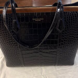 Tory Burch Black Croc-Embossed Tote